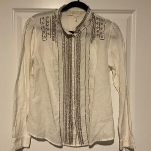 Floreat Anthropologie Rhinestone and Lace Button Down Linen Shirt